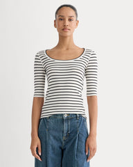 womens-supima-micro-rib-scoop-neck-bone-black-stripe | primary