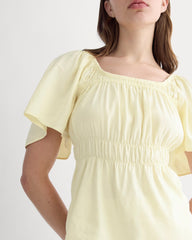 womens-flutter-sleeve-top-stretch-linen-light-yellow