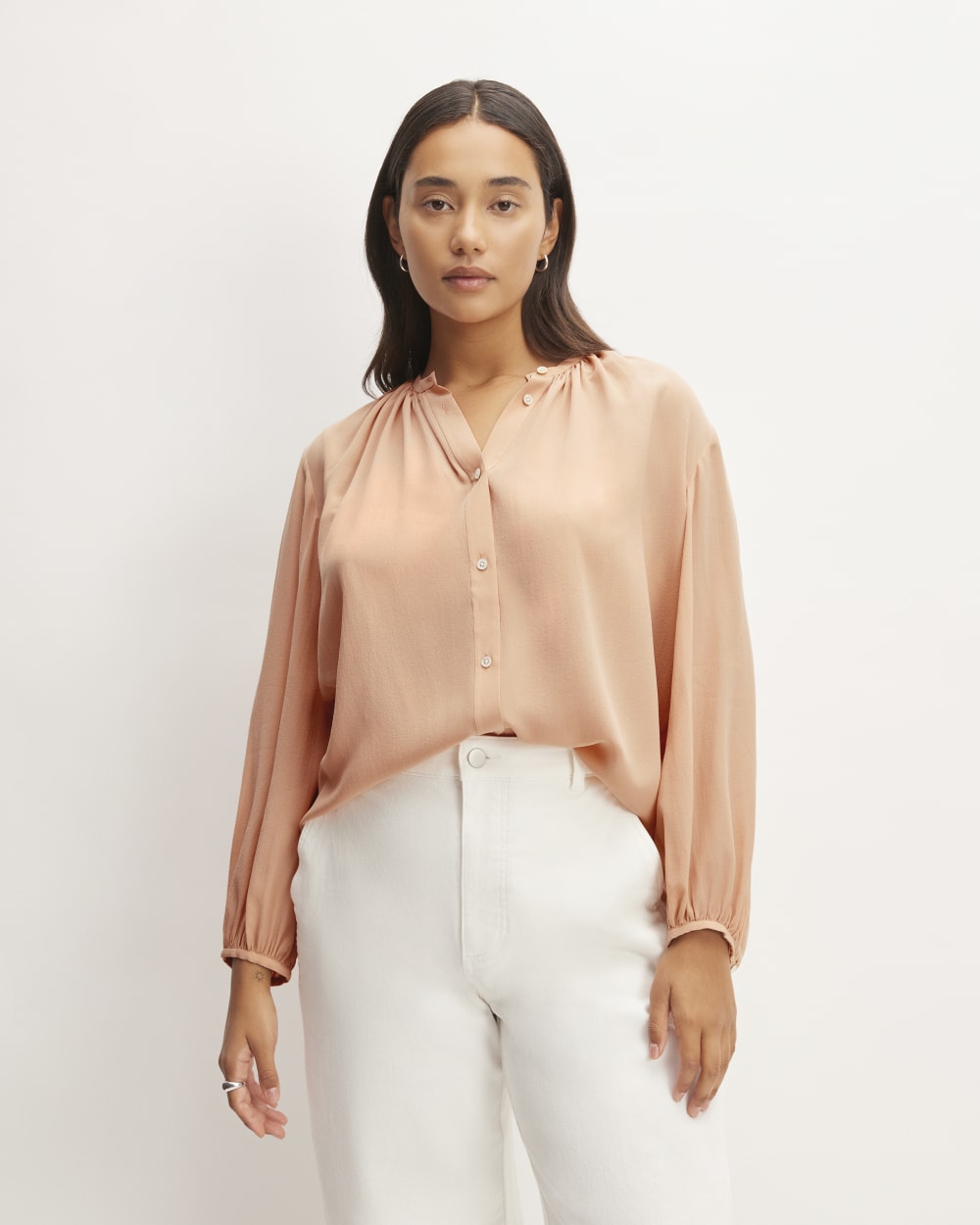 womens-clean-silk-shirred-blouse-blush-pink | primary