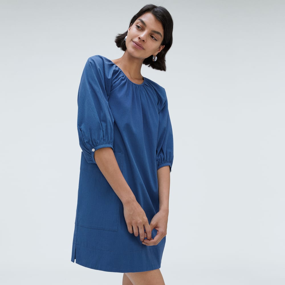womens-seersucker-puff-sleeve-dress-deep-blue