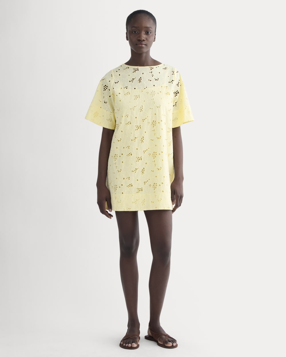 womens-eyelet-mini-shift-dress-light-yellow | primary