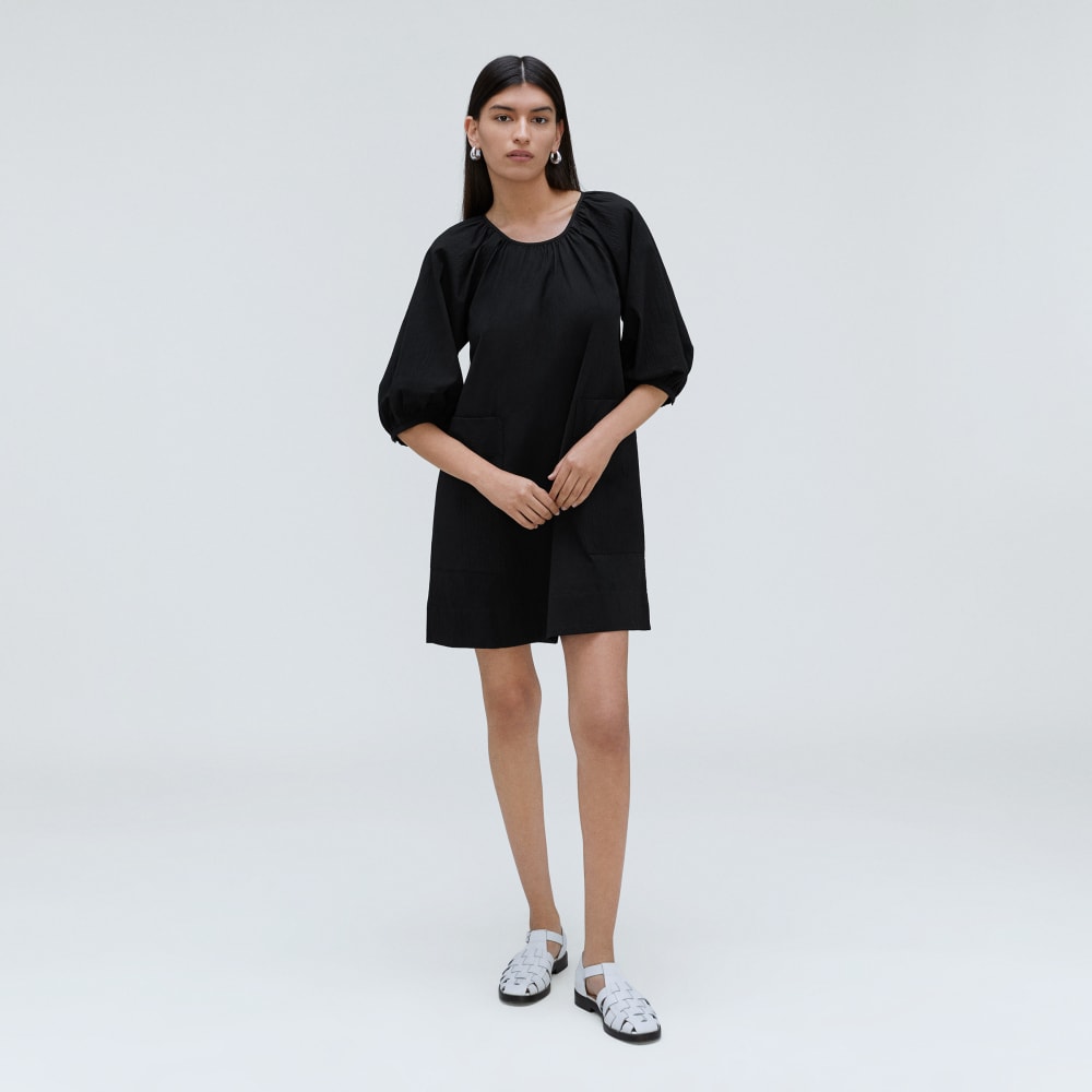 womens-seersucker-puff-sleeve-dress-black