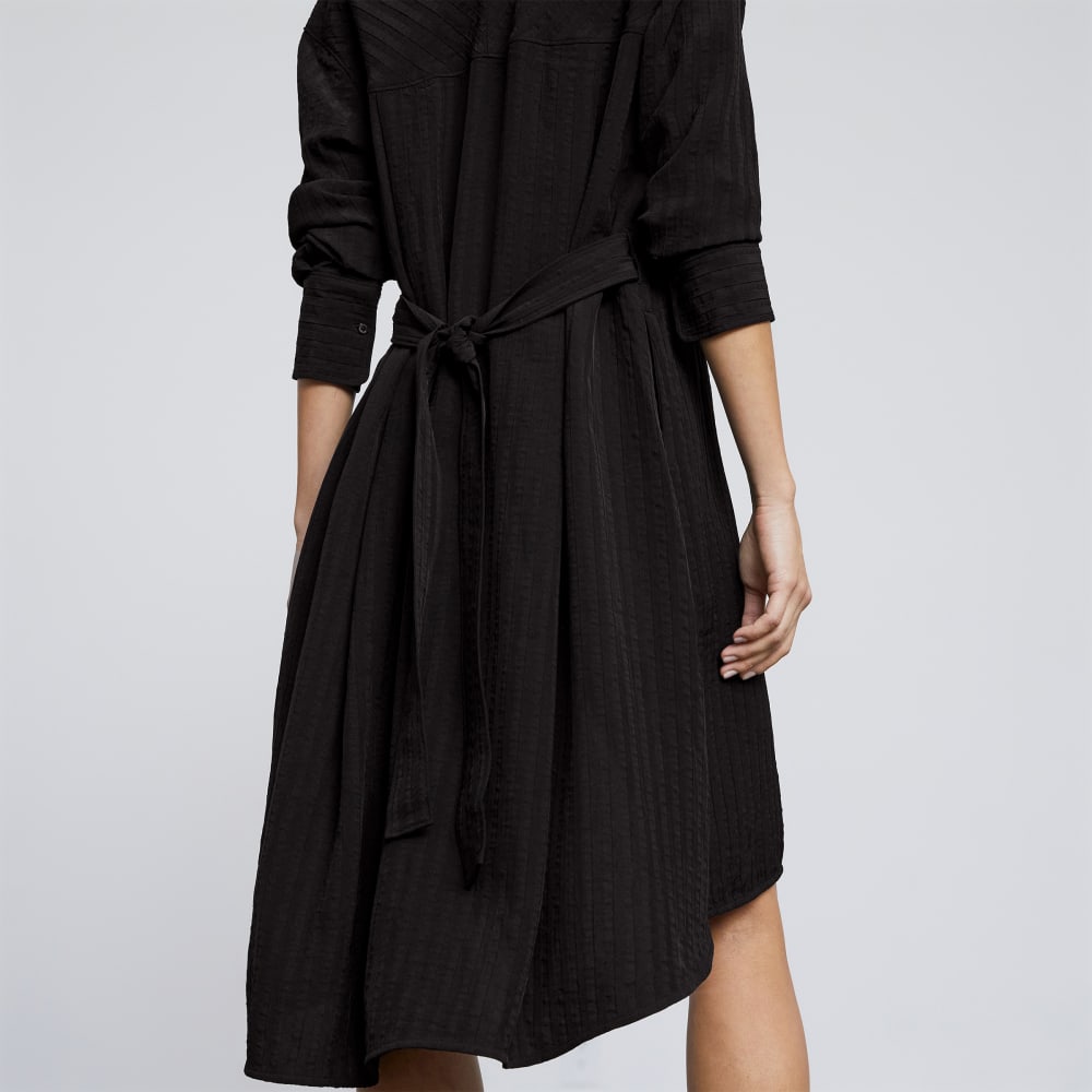 womens-city-stripe-draped-shirt-dress-black
