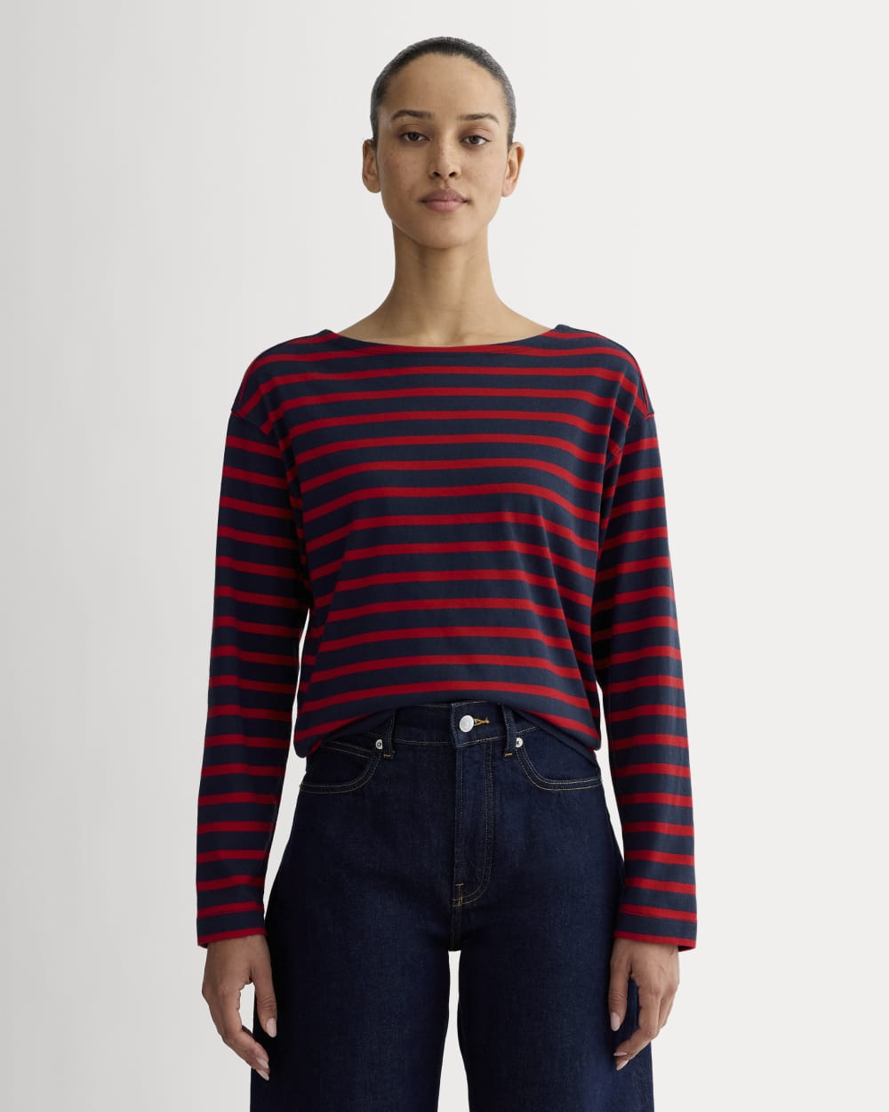 womens-modern-breton-tee-navy-classic-red | primary