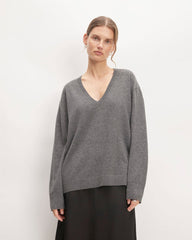 womens-cashmere-relaxed-v-neck-heather-charcoal | primary