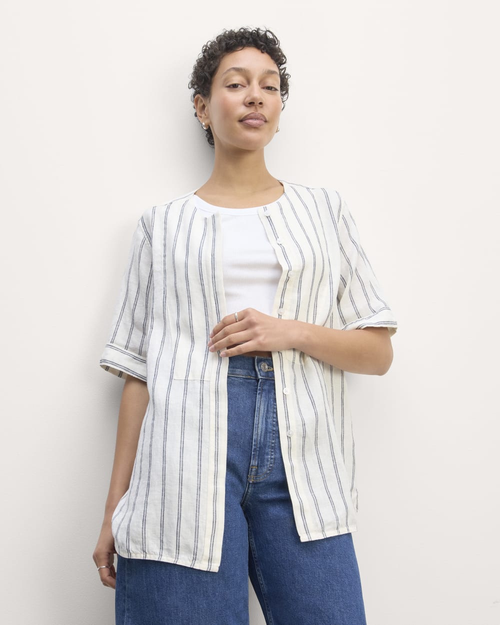 womens-linen-ss-bib-shirt-bone-navy | primary
