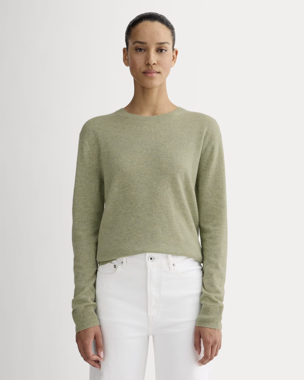womens-cashmere-classic-crew-sweater-light-heathered-moss | primary