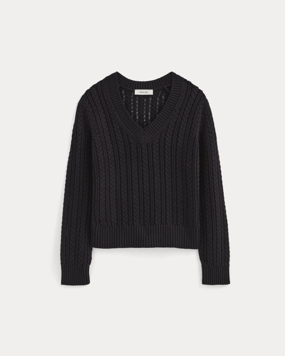 womens-mesh-cable-v-neck-everyday-cotton-black | alt