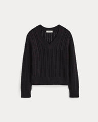 womens-mesh-cable-v-neck-everyday-cotton-black | alt