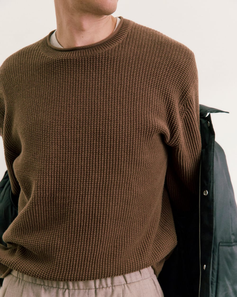 mens-waffle-rollneck-crew-cocoa | editorial