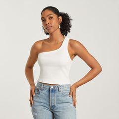 womens-ribbed-one-shoulder-tank-white | primary