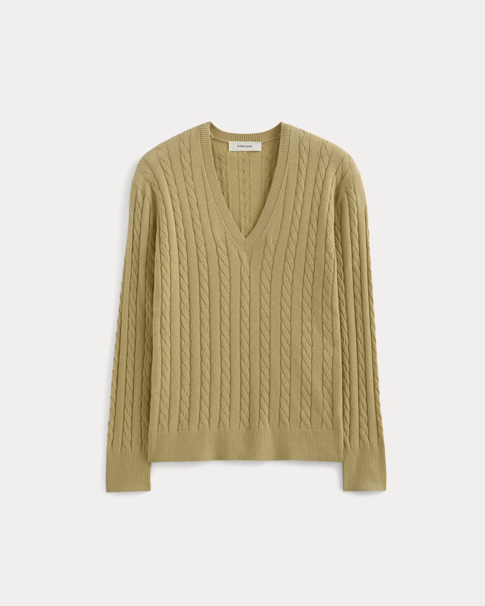 womens-cable-v-neck-in-cotton-cashmere-classic-khaki | alt