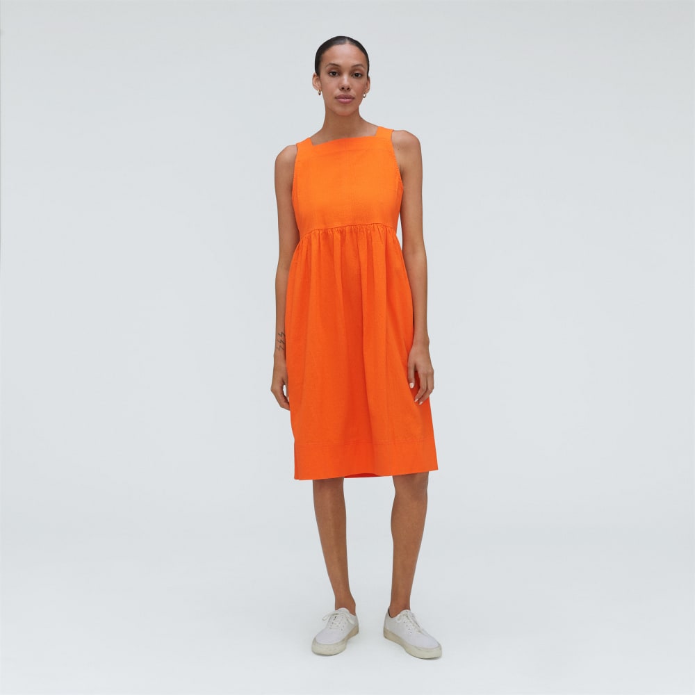 womens-seersucker-midi-dress-bright-orange