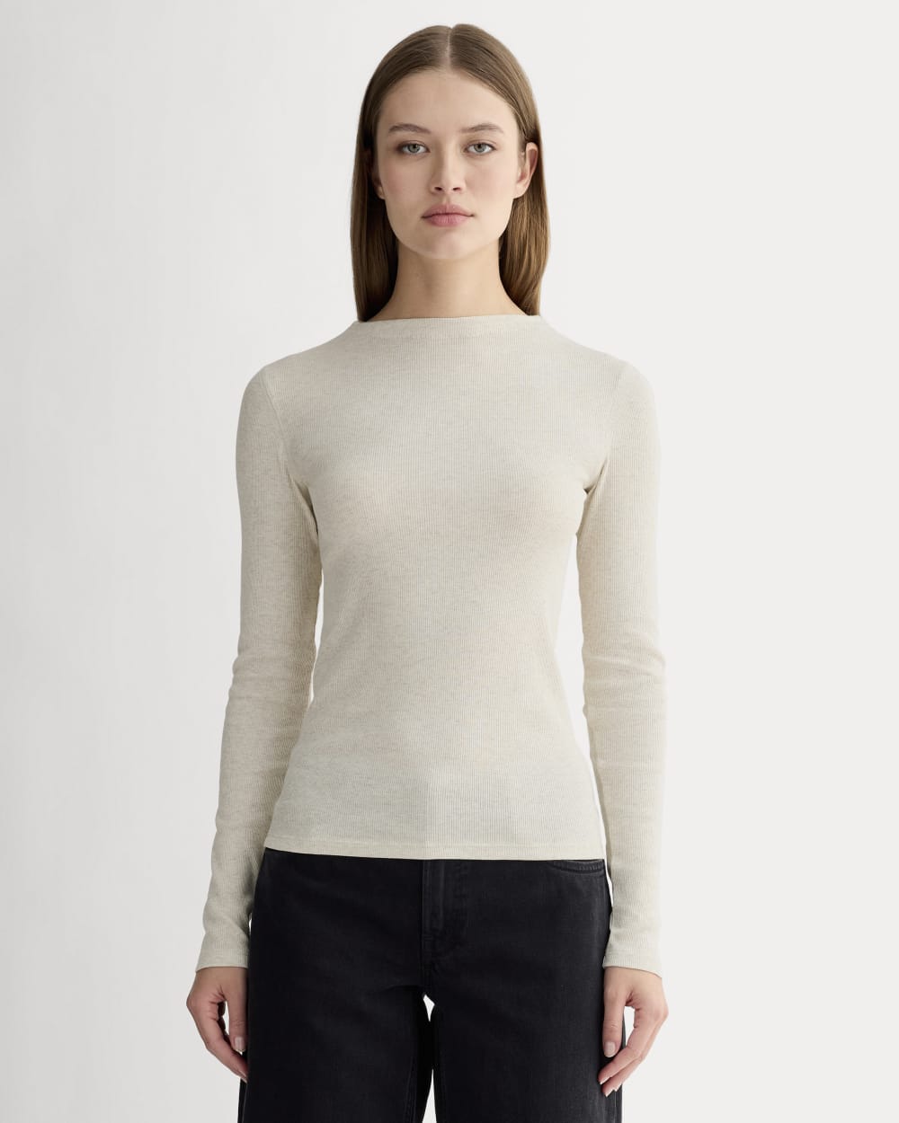 womens-luxe-rib-funnel-neck-tee-heathered-oat | primary
