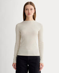 womens-luxe-rib-funnel-neck-tee-heathered-oat | primary