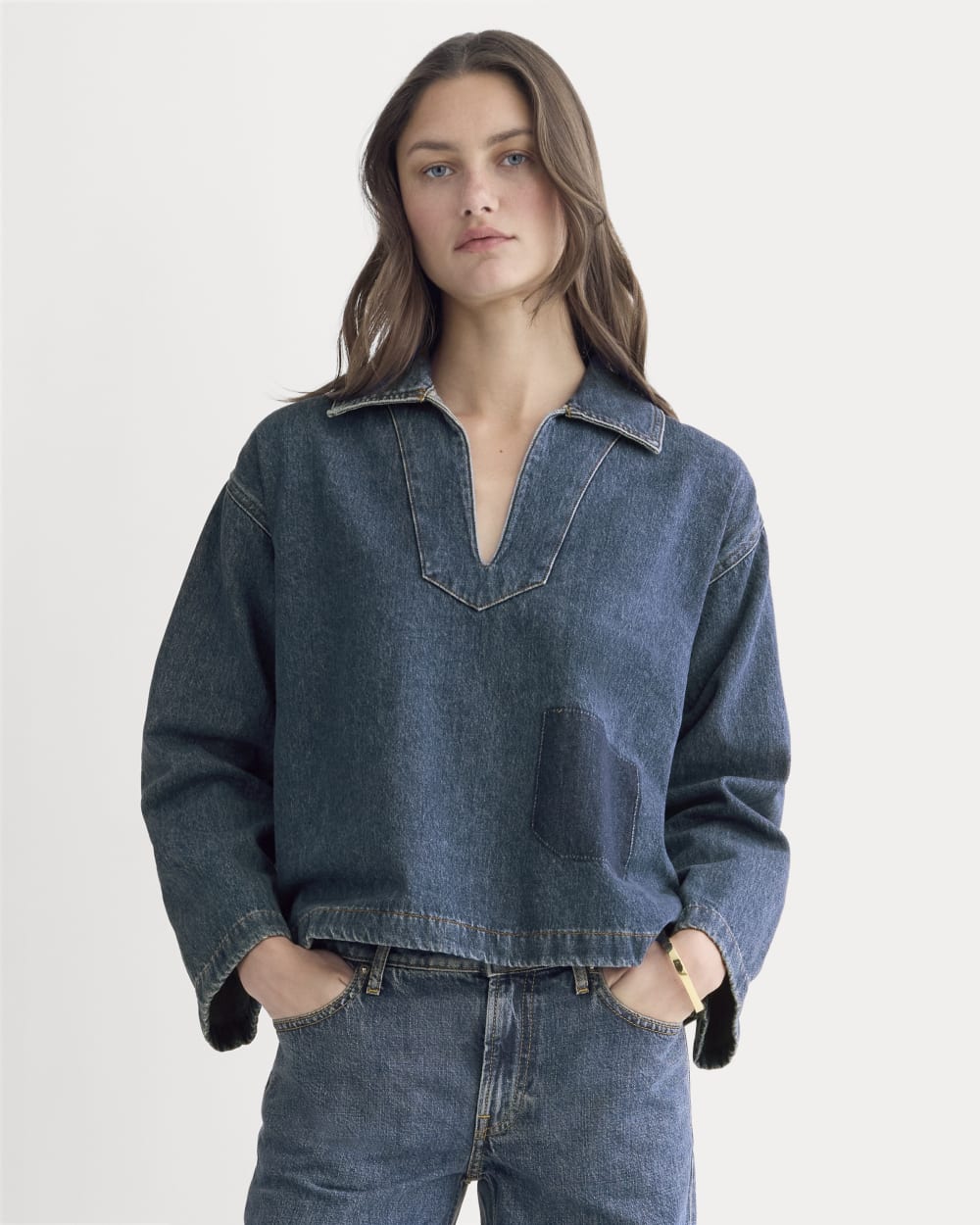 womens-cropped-denim-tunic-tungsten-blue-stone | primary