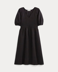 womens-linen-oversized-puff-sleeve-dress-black | alt