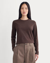 womens-essential-slim-long-sleeve-crew-dark-chocolate | primary