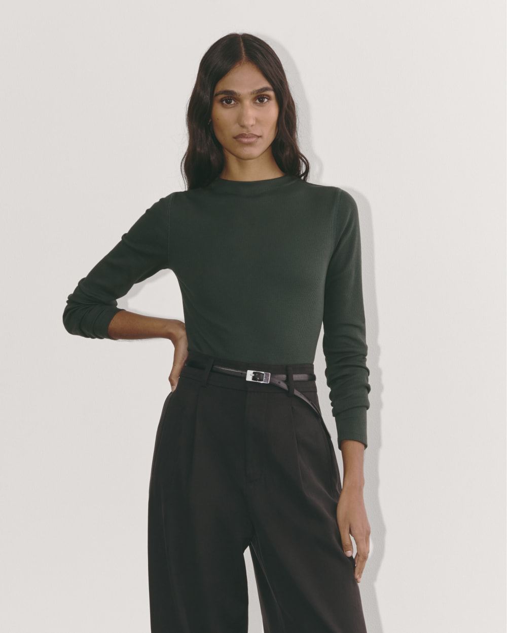 womens-luxe-rib-funnel-neck-tee-scarab | primary