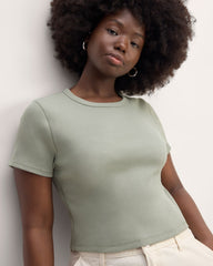womens-cropped-short-sleeve-rib-tee-sage-green | primary