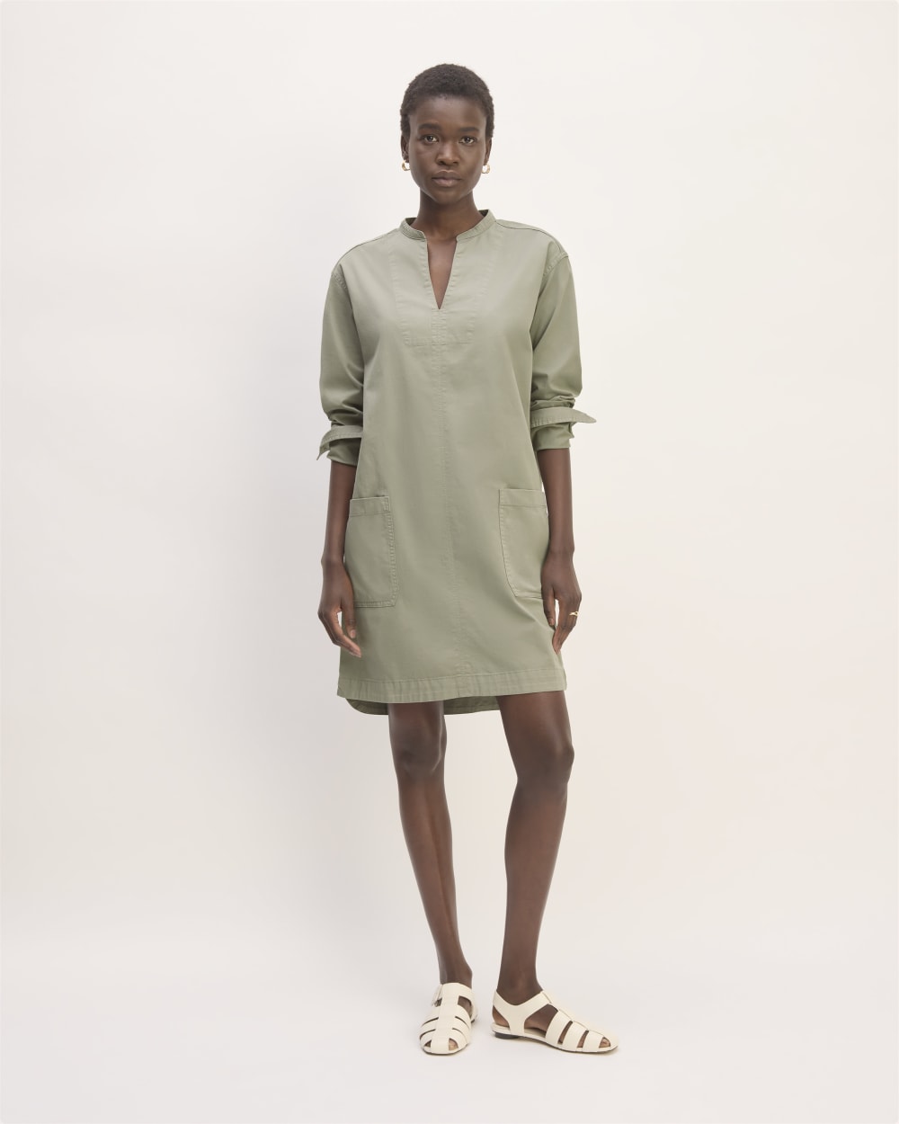 womens-long-sleeve-utility-mini-dress-sage-green | primary