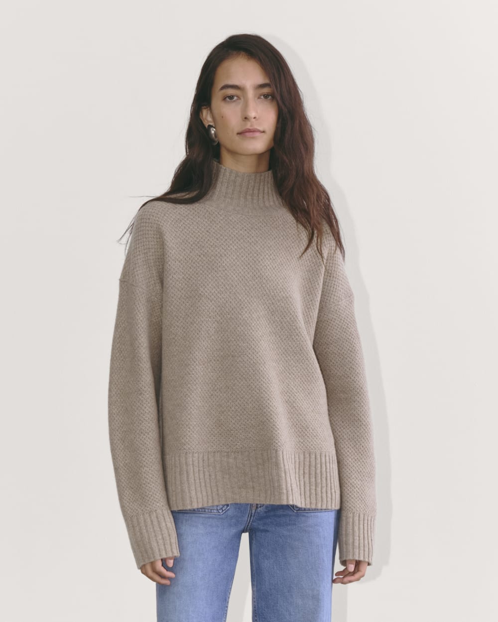 womens-wool-cashmere-honeycomb-funnel-sweater-oatmeal | primary