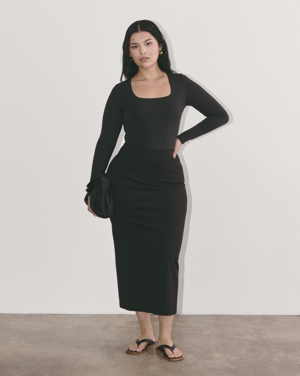 womens-long-sleeve-square-bodysuit-thong-black | primary