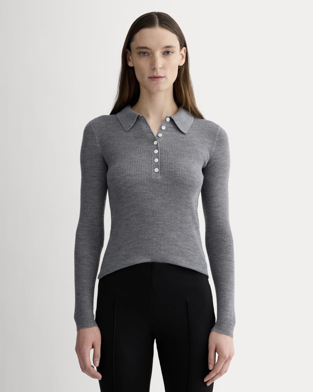 womens-ultrafine-merino-ribbed-polo-heather-mid-grey | primary