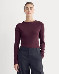 womens-luxe-rib-funnel-neck-tee-heathered-port-royale | primary