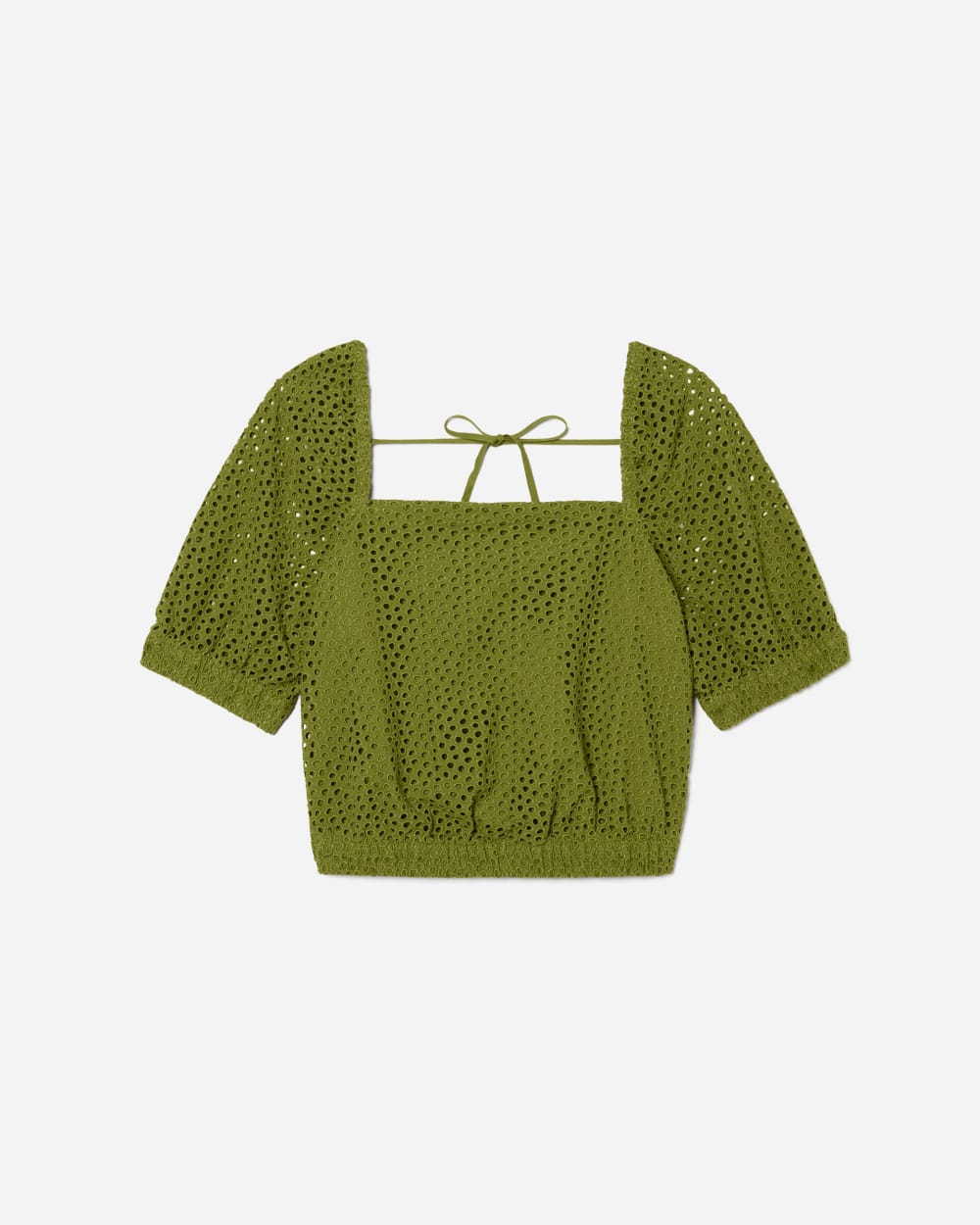 womens-eyelet-puff-sleeve-top-moss | alt