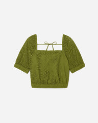womens-eyelet-puff-sleeve-top-moss | alt