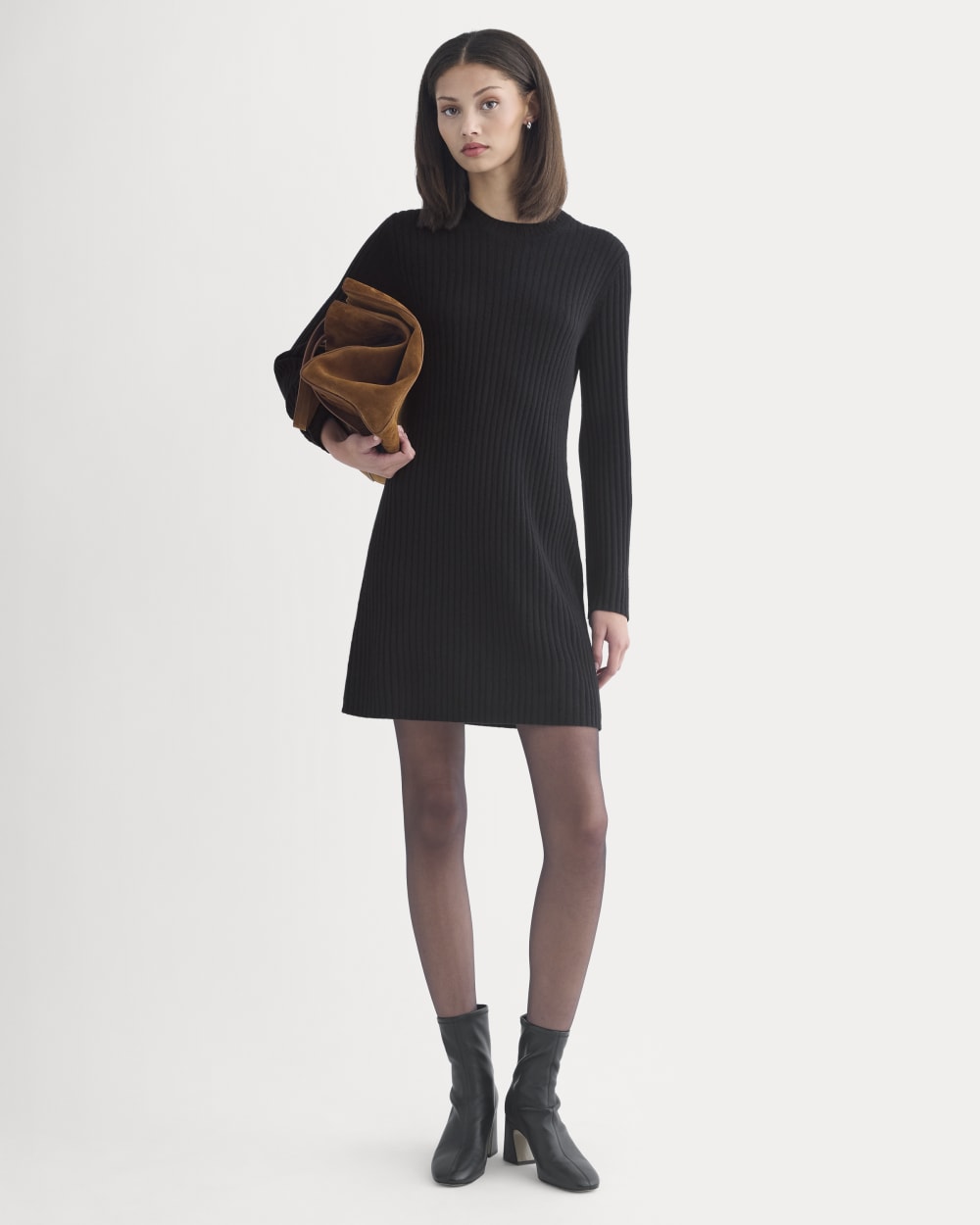 womens-cashmere-long-sleeve-mini-dress-black | primary