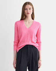 womens-cable-v-neck-in-cotton-cashmere-deep-pink | primary