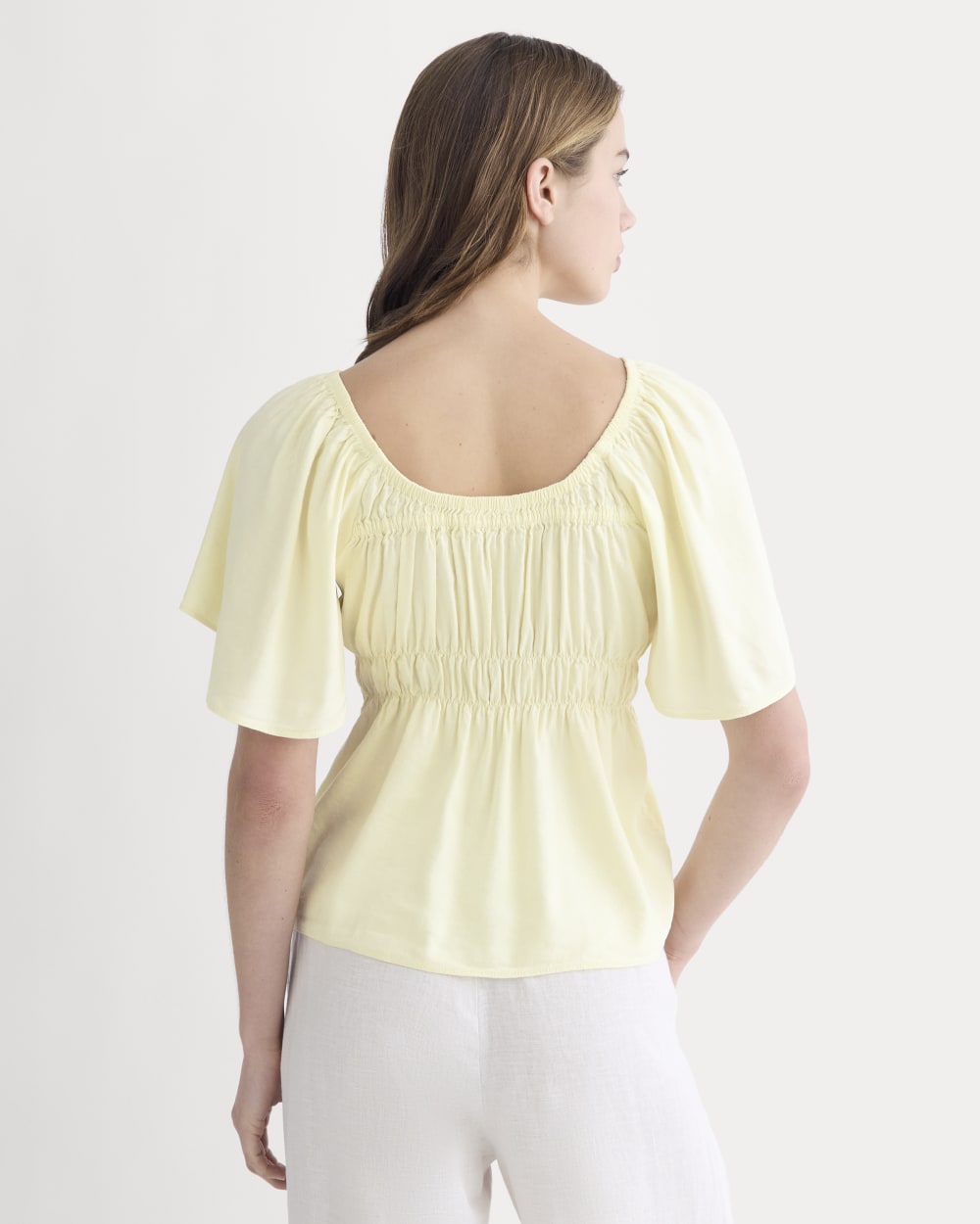 womens-flutter-sleeve-top-stretch-linen-light-yellow