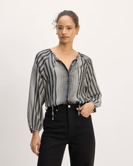 womens-tencel-gathered-shirt-black-bone | primary