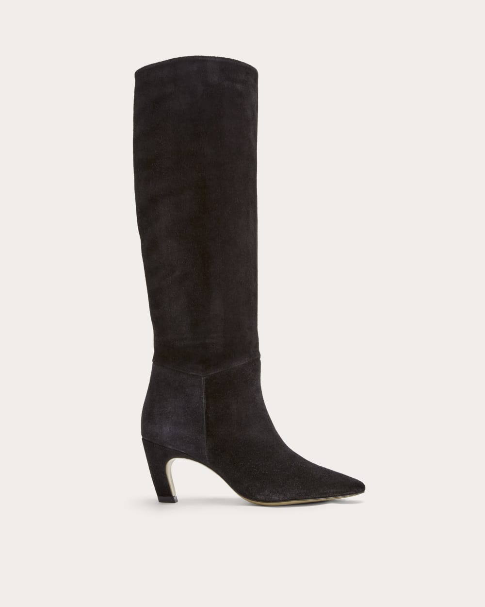 womens-knee-high-banana-heel-boot-black-suede | primary
