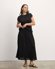 womens-viscose-knit-pleated-skirt-black | primary