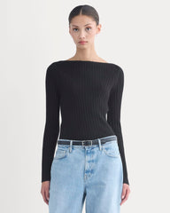 womens-cashmere-ribbed-boat-neck-sweater-black | primary