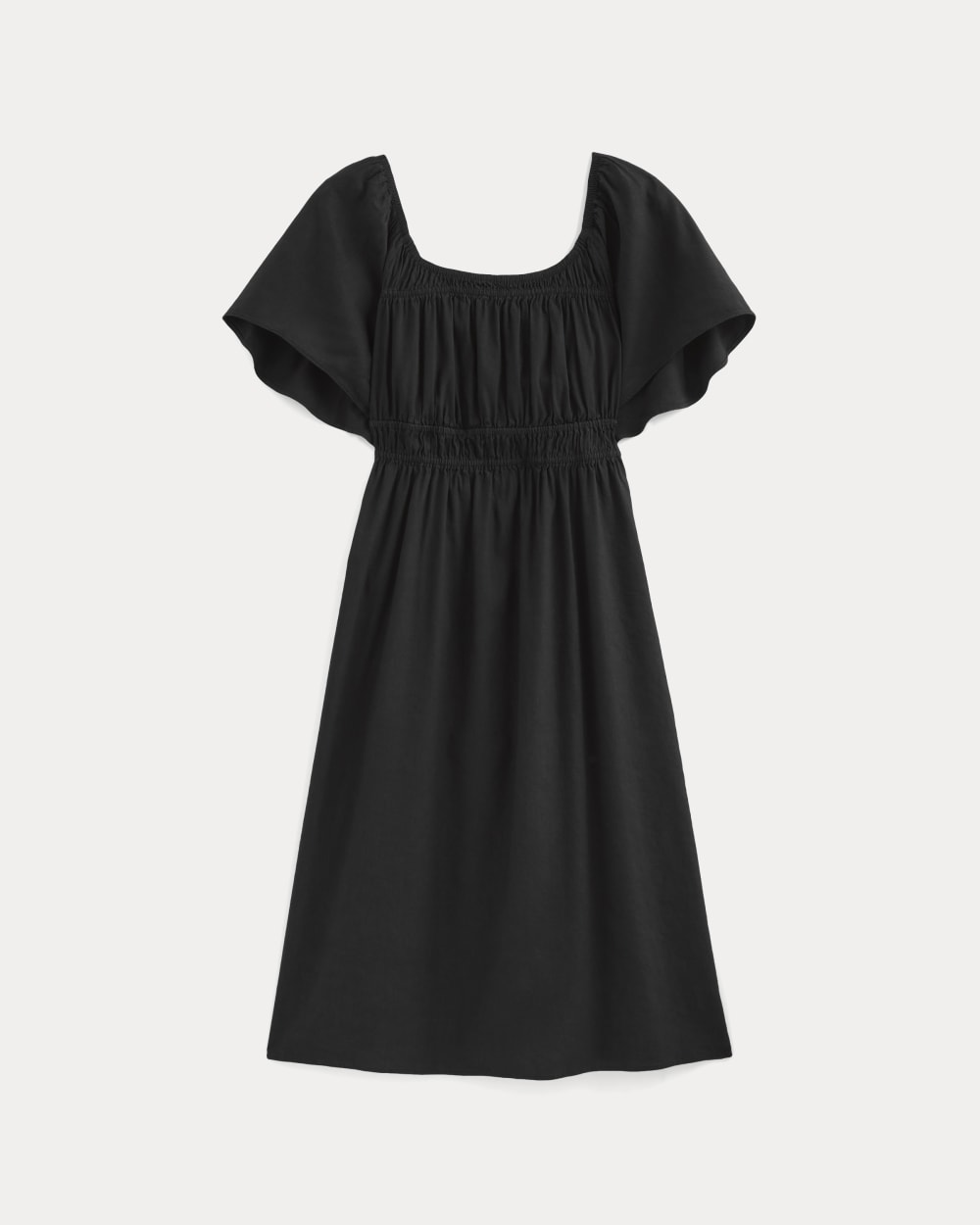 womens-flutter-sleeve-dress-stretch-linen-black | alt