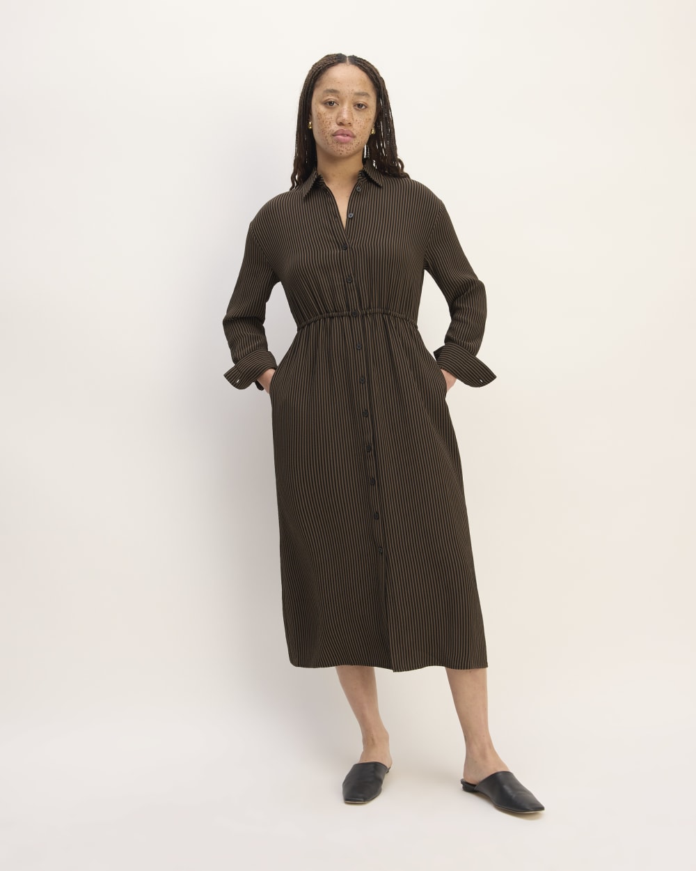 womens-mini-jacquard-stripe-shirt-dress-cocoa-black | primary