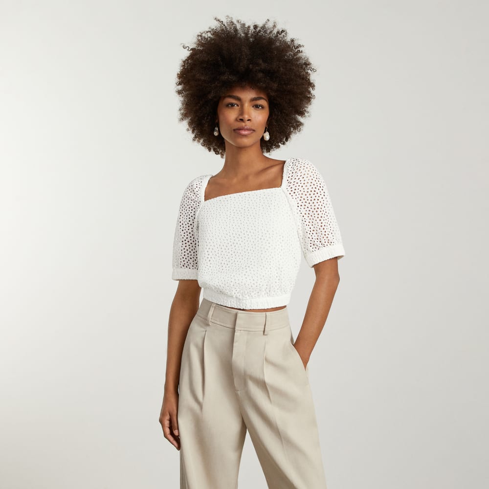womens-eyelet-puff-sleeve-top-white | primary