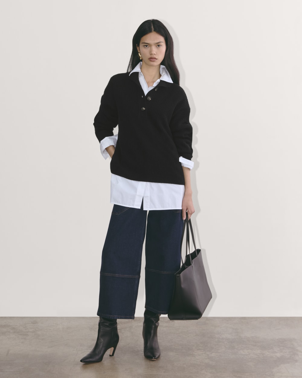 womens-wool-cashmere-cocoon-henley-sweater-black | alt