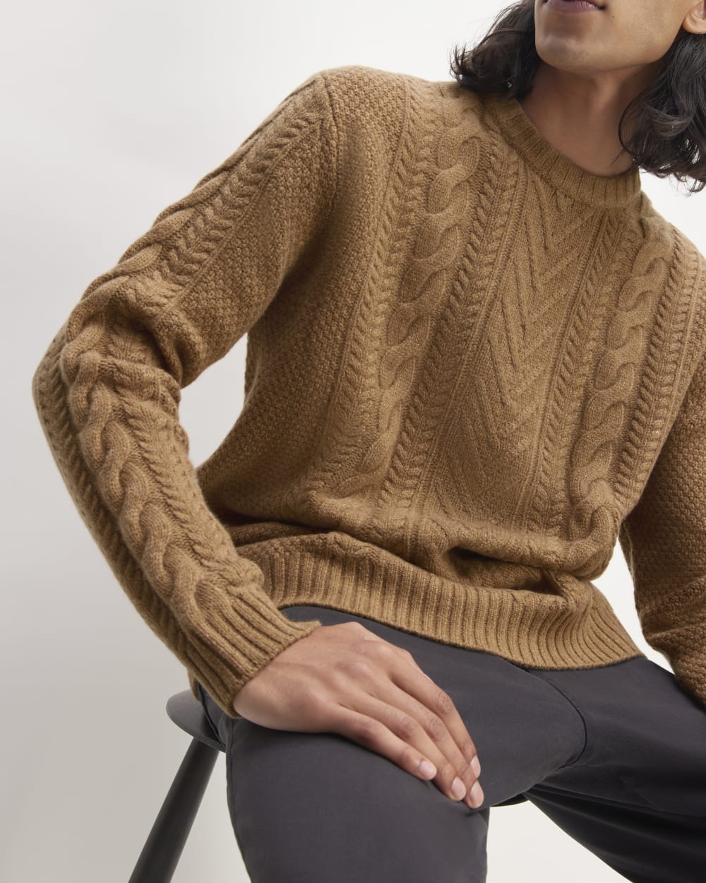 mens-felted-merino-cable-knit-crew-camel