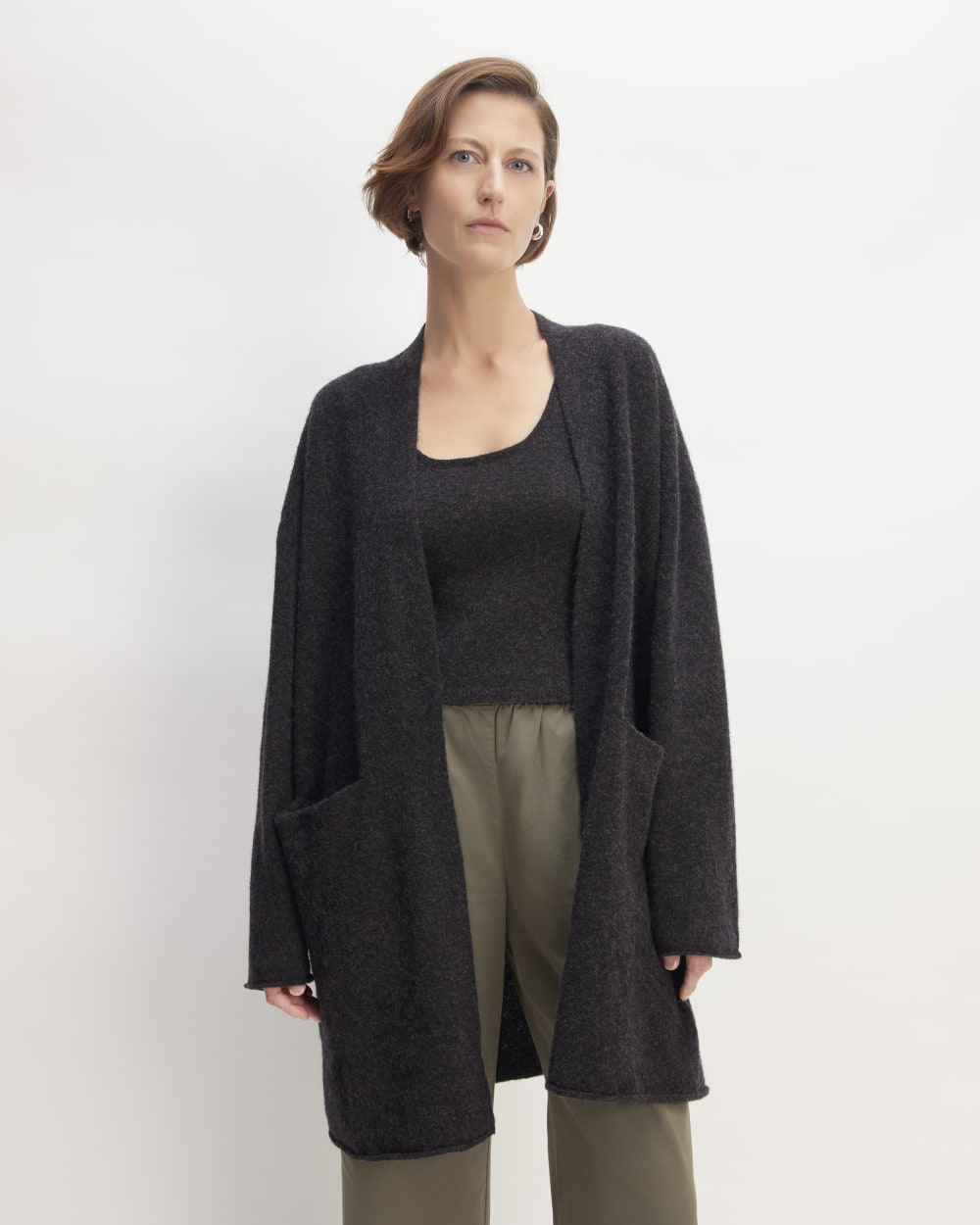 womens-cozy-stretch-long-cardigan-charcoal | primary