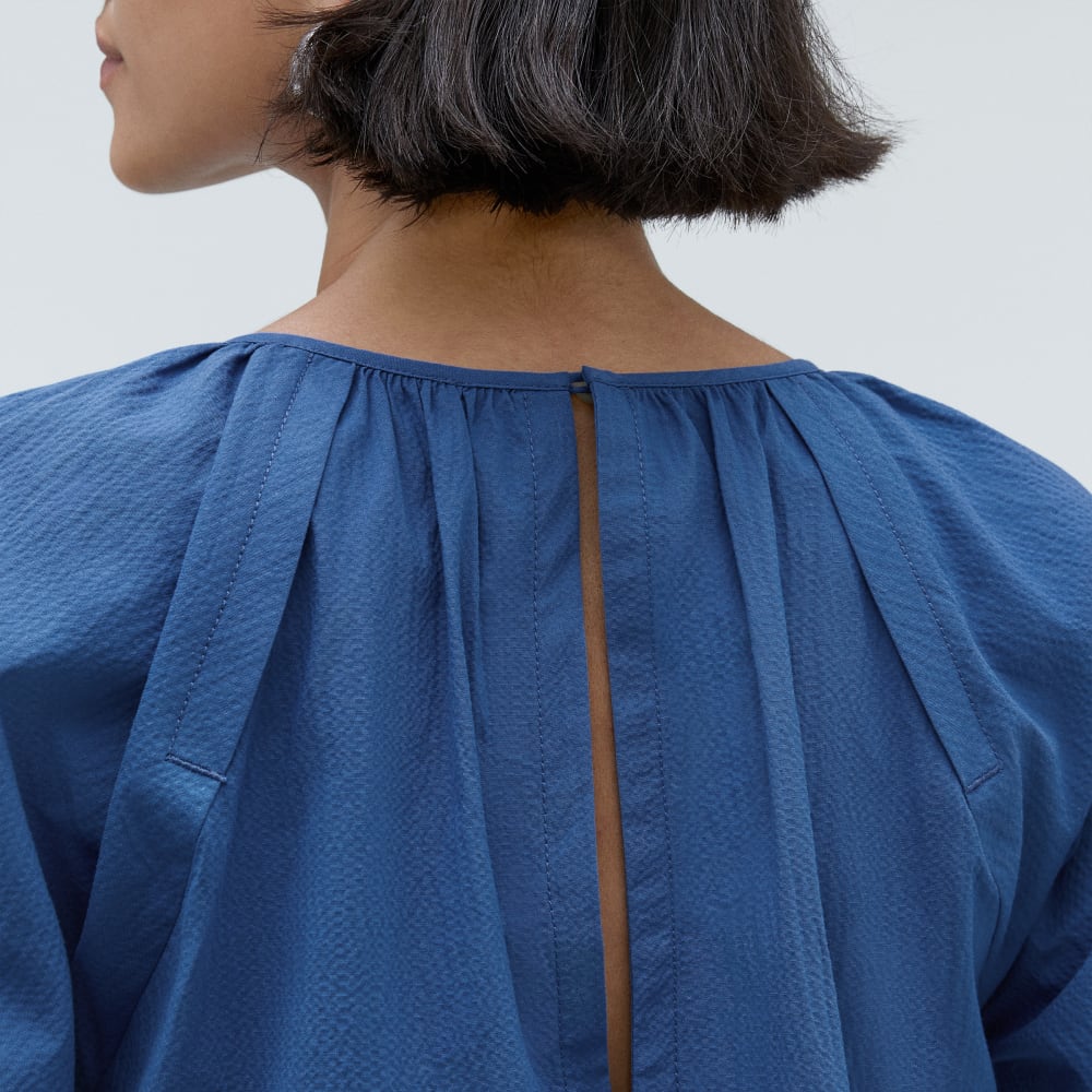 womens-seersucker-puff-sleeve-dress-deep-blue