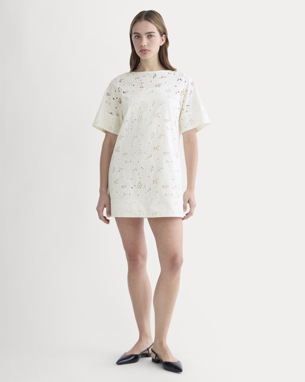 womens-eyelet-mini-shift-dress-bone | primary