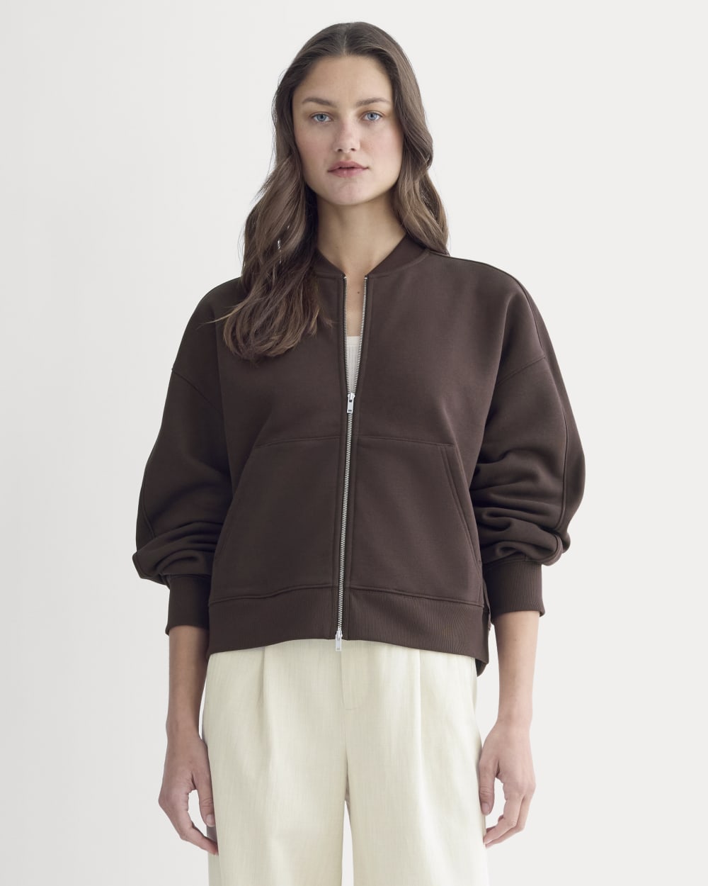 womens-fleece-bomber-jacket-dark-chocolate | primary