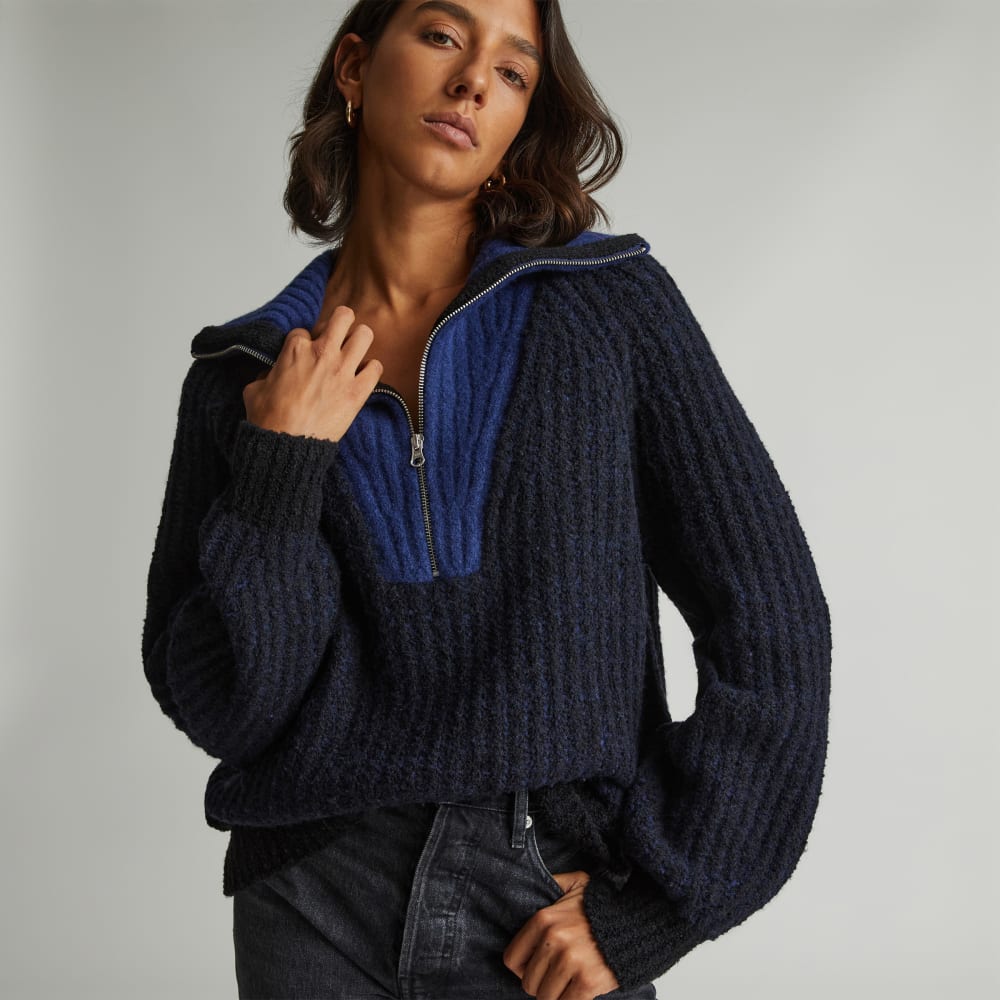 womens-luxe-teddy-ovr-half-zip-sweater-black-ocean | primary