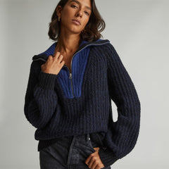 womens-luxe-teddy-ovr-half-zip-sweater-black-ocean | primary