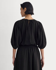 womens-gauze-puff-sleeve-top-black